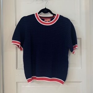 THML Navy Sweater with Salmon and White Accents. Worn one time.